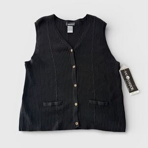 NWT Sag Harbor Vest Black Cable Ribbed Knit Y2K Button Front Preppy Women's 2X